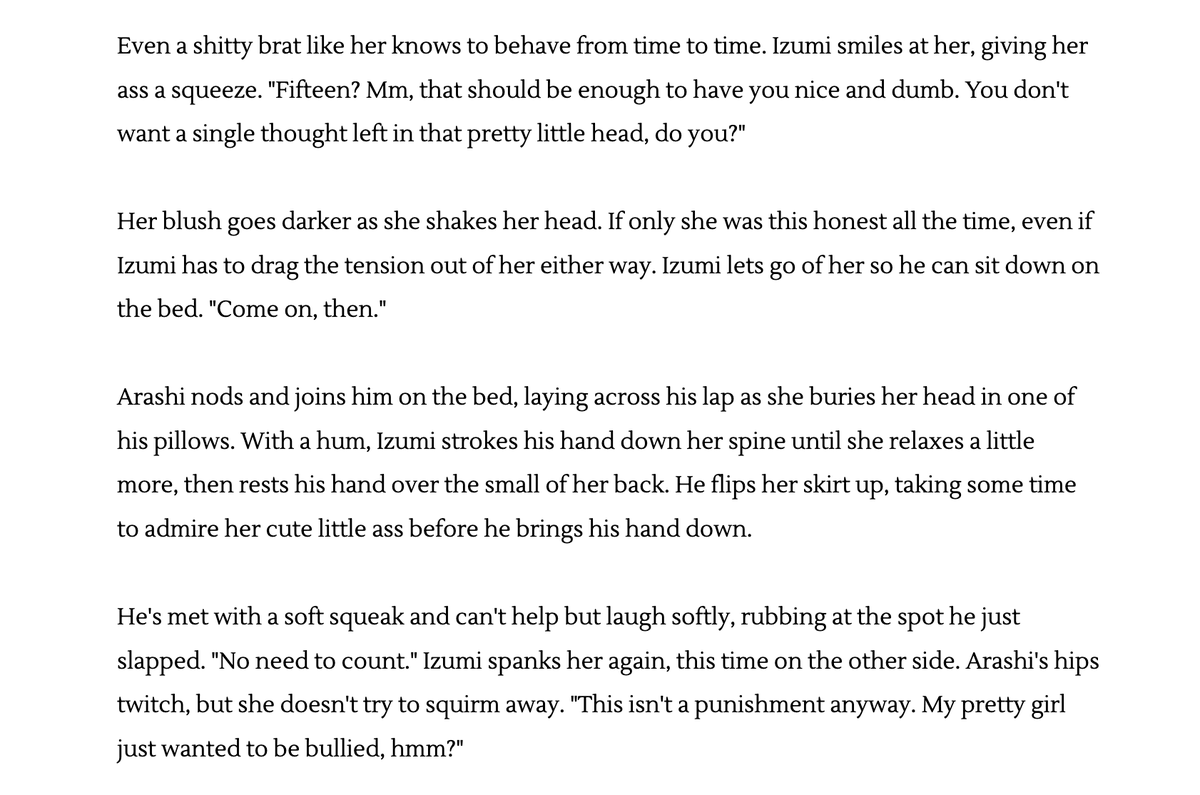 hoarfrost_fics's tweet photo. 🔞 #senanaru: spanking, light masochism, light dom/sub 
starting off my #ESNSFWWEEK26 entries with the prompt of "sadism/masochism"! as always i'm excited to write as much naru bullying as possible https://t.co/I6DHQAtPdN