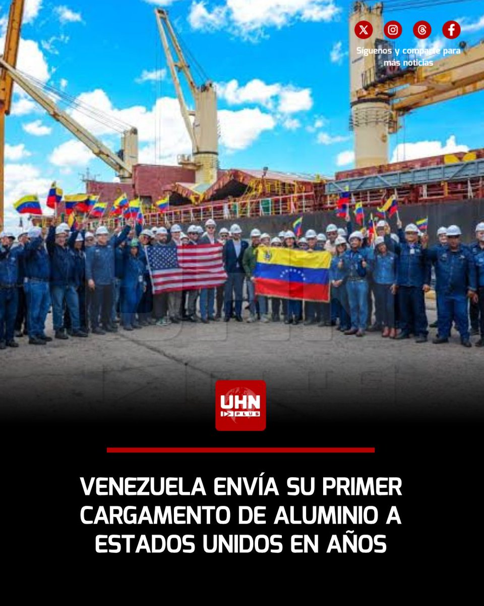 UHN_Plus's tweet photo. 🇻🇪🇺🇸‼️ | La estatal CVG Venalum despachó más de 15.000 toneladas de aluminio primario hacia Estados Unidos, la primera exportación de la empresa a ese mercado en casi una década, según reportó El Nacional. La operación se concretó mediante una alianza comercial con la comercializadora Mercuria Energy Group y la firma Heeney Capital, con participación de la Corporación Venezolana de Guayana y el Ministerio de Desarrollo Minero Ecológico e Industrias Básicas. El cargamento está compuesto por lingotes de alta pureza, entre 99,5% y 99,7%, un estándar que permite su colocación en mercados industriales exigentes como el estadounidense. La reactivación llega tras casi diez años sin despachos de aluminio venezolano a Estados Unidos, un período marcado por la caída de la producción en el complejo de Guayana y las sanciones que restringieron el comercio exterior del sector.