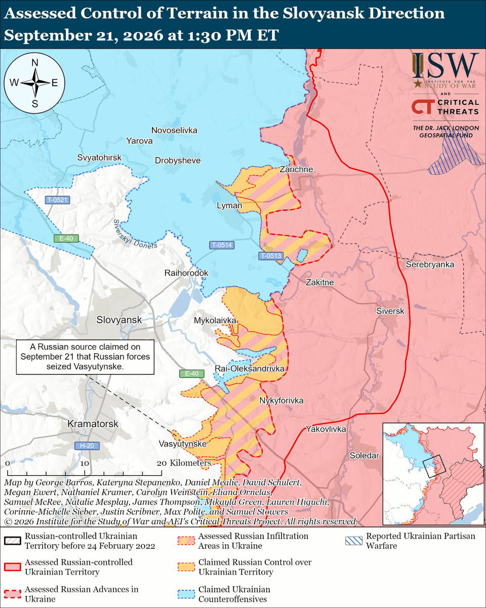 TheStudyofWar's tweet photo. NEW: Ukrainian President Volodymyr Zelensky emphasized Ukraine’s eagerness to establish an energy ceasefire with Russia and announced that he will meet US President Donald Trump on the sidelines of the UN General Assembly session. (1/2)
Other Key Takeaways:
The predictable September 18-20 State Duma election results continue the Kremlin’s efforts to militarize the Russian government, particularly the United Russia Party, and to portray public support for Russian President Vladimir Putin’s war effort in Ukraine and potential future aggression against NATO.
Russia is expanding the production of key composite materials used in Geran-type strike drones and is constructing underground facilities at the Alabuga Special Economic Zone (SEZ) to protect its drone production from Ukrainian strikes.
European intelligence officials warned that Russia may take openly aggressive action against NATO in the next several months while Baltic State officials continue to emphasize that there are no signs of preparations for an imminent attack.
Neither Ukrainian nor Russian forces advanced.
Russia launched 172 drones against Ukraine overnight.
Ukrainian forces continued their long-range strike campaign against Russian military assets on September 21.