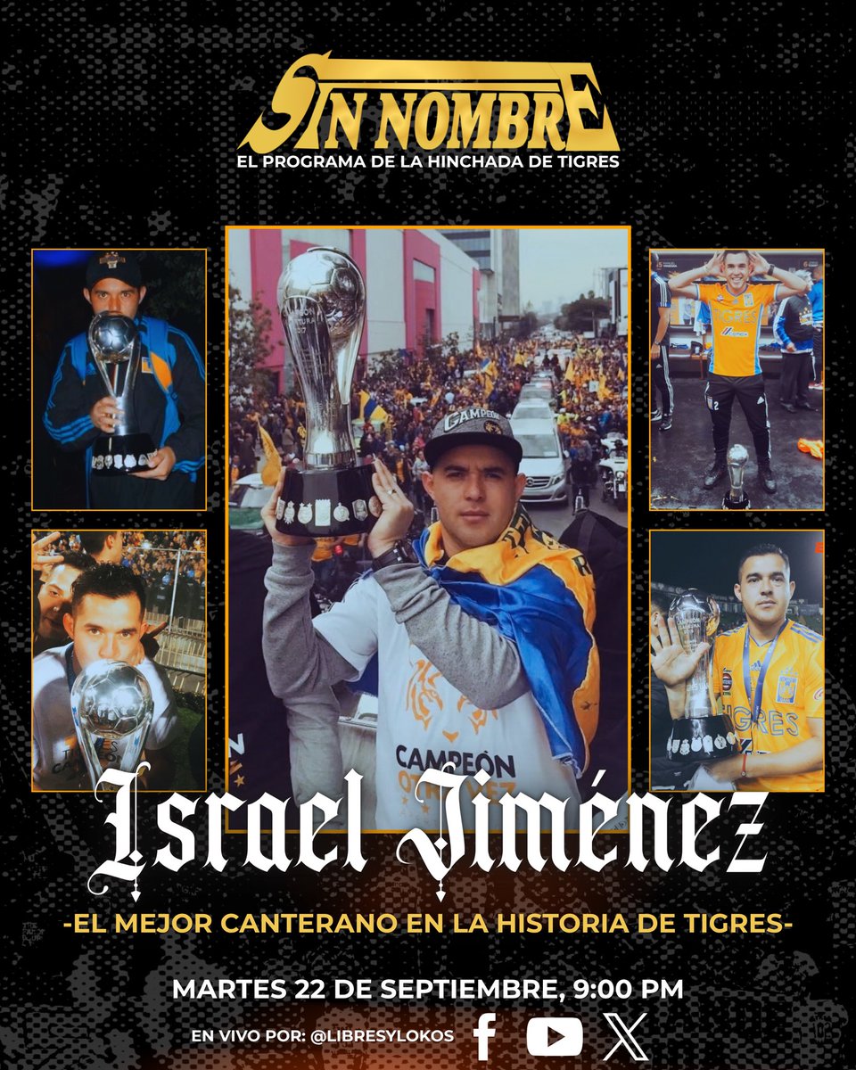 LIBRESYLOKOS's tweet photo. Mañana en el programa de la hinchada de Tigres, @Isra_jimenez2 , histórico canterano y multicampeon con La U de Nuevo León.🇸🇪🏆🎙️ https://t.co/1Gf2d64DeY
