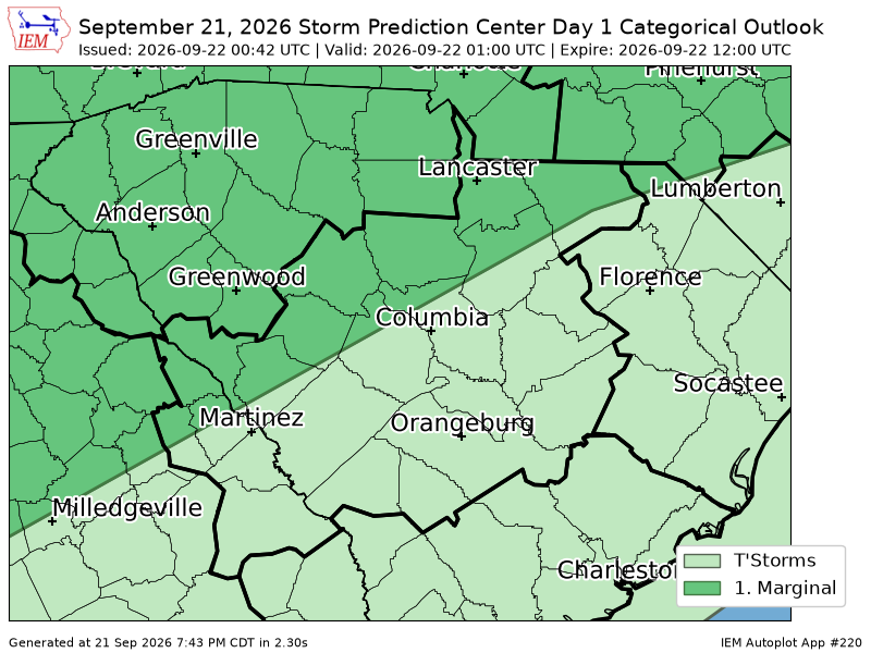 iembot_cae's tweet photo. #SPC issues Day 1 Marginal Convective Risk at Sep 22, 0:42z for CAE https://t.co/YUGW0nWUW6 https://t.co/VDrFOamtpc