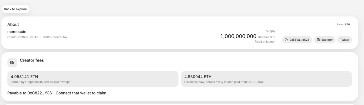 Gabekxk's tweet photo. @GrapheneOS @abigelephant The token was created by the community, so there is no need to feel pressured about it. The transaction fees are genuinely sent to your ETH wallet; you can view them here or connect your wallet to claim them—there is a total of 4 ETH.
https://t.co/sdpddf2yuG https://t.co/ZCxhUKHYBH