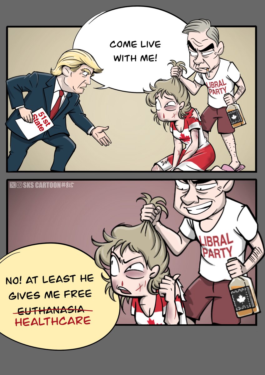 skscartoon's tweet photo. Canada's euthanasia program (MAID) surpassed total U.S. firearm homicides in raw numbers for 2024. When adjusting for population differences, this is equivalent to an astounding 130,000 deaths in the United States. https://t.co/g7Pdg6VYos