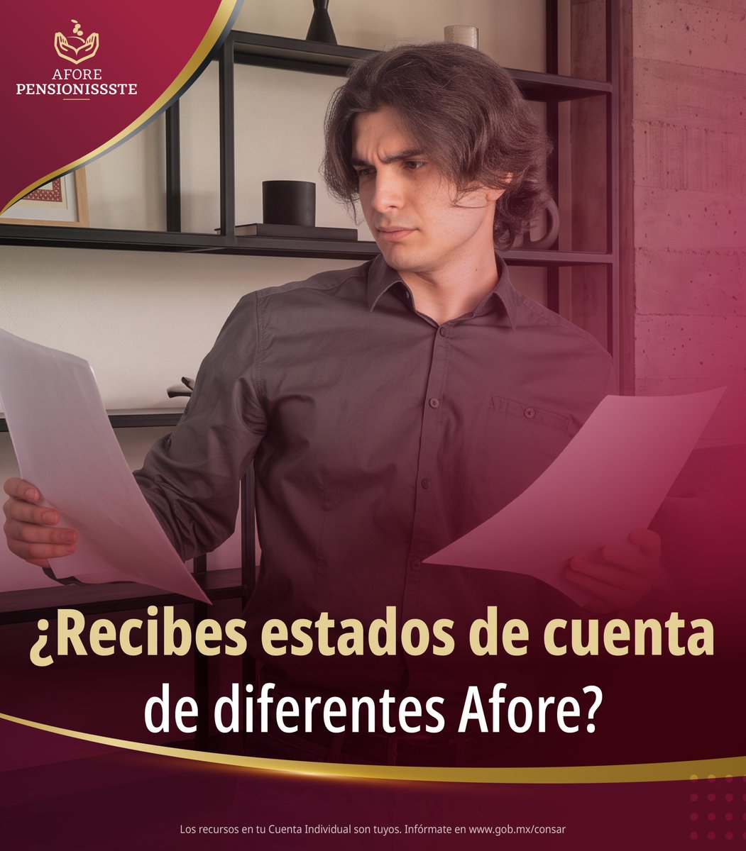 PENSIONISSSTE_'s tweet photo. Dos estados de cuenta, dos AFORE, una situación que   vale la pena revisar.

Realiza la Unificación Mixta.

Este trámite permite concentrar los recursos   correspondientes en una sola Cuenta Individual.

📍 Acude a cualquiera de nuestros Centros de Atención al Público de   AFORE PENSIONISSSTE con tu documentación: https://t.co/zEgDEKdR7n

💚 Pon en orden tu ahorro para el retiro. Nosotros te orientamos   durante el proceso.

#AFOREPENSIONISSSTE #CuentaIndividual   #UnificaciónMixta #IMSS #ISSSTE #AhorroParaElRetiro