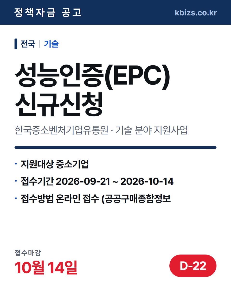thekbizs's tweet photo. 오늘의 정책자금 공고 5건 · 기술·R&amp;D

① [전국] 2026년 2차 동물세포기반 백신… — 10월 2일 마감
② [전국] 2026년 4차 성능인증(EPC)… — 10월 14일 마감
③ [전국] 규제자유특구ㆍ글로벌혁신 규제자유특… — 11월 6일 마감

#소상공인정책자금 #정부지원정책자금조건 #기술 https://t.co/CAfcgs5COq