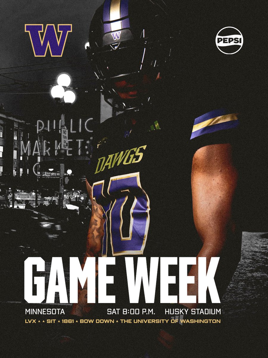 UW_Football's tweet photo. ⚫️ Unleash the Dawgs
🟣 vs. Minnesota • Saturday • 8pm
⚫️ Husky Stadium • Wear Black
☔️ https://t.co/IRLZL9ppSJ https://t.co/YOU0CS0l42
