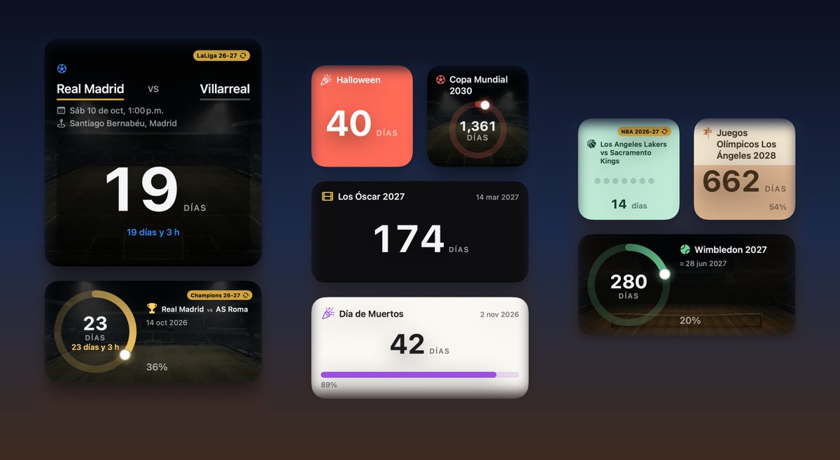 stuntech's tweet photo. Mi primera app en el App Store. 

Warpy: widgets que te dicen cuánto falta para lo que te importa. El partido de tu equipo, un viaje, un estreno, un cumpleaños. En tu pantalla de inicio, sin abrir nada.

Era algo que quería. Lo construí. Y lo solté.

Lo que viene debe estar a uno o dos taps. Sin buscar. En tu pantalla de inicio.

https://t.co/9Tficg4SBd