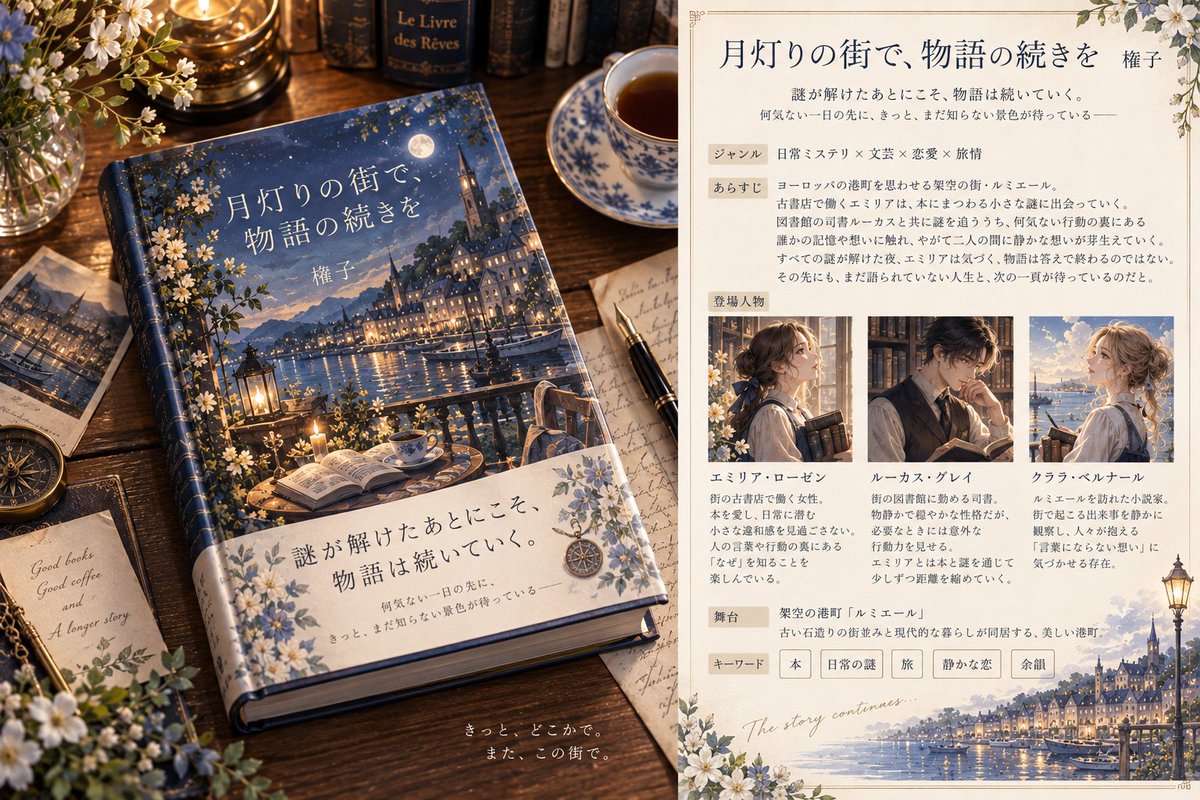 m_gonko's tweet photo. 追加で���付1枚目と2枚目も作成してもらい、その2冊で表紙絵のタッチを5ジャンル毎に比較してもら��たりもしました。
登場人物達もタッチ毎に比較してみました。

めっちゃChatGPTで遊んでしまった…
こだわり出すと止まらない…

#AIイラスト
#AI創作
#私という小説 https://t.co/ZDHSe9BlKK