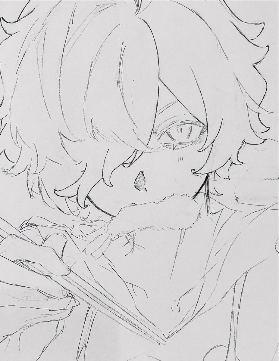 samidare_1012's tweet photo. ラフ&amp;下書き🍤さん⤵︎⤵︎⤵︎
ほんとに何年振りに描いた?って感じです… https://t.co/IYM9eQXT9W