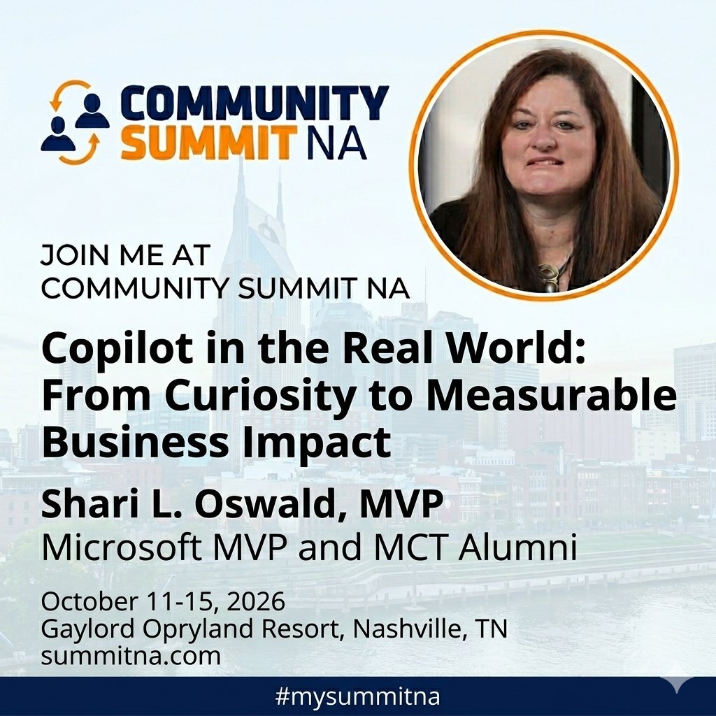 PowerupTips's tweet photo. One week to @D365Communities. Three sessions. #Copilot adoption. Content chaos. #PowerPages. Come find me at the Gaylord Opryland. #mysummitna #Microsoft365 https://t.co/x1kKhpZOsO