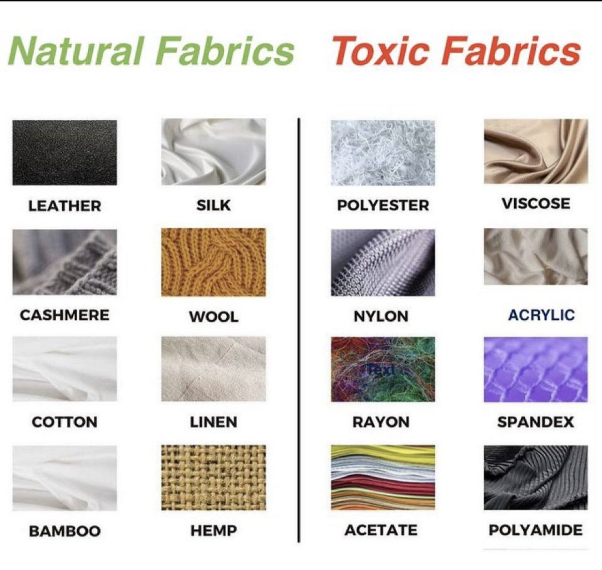 XPHOENIXDRAGON's tweet photo. Natural Fabrics 🆚️ Toxic Fabrics https://t.co/ur2QnBrxE8