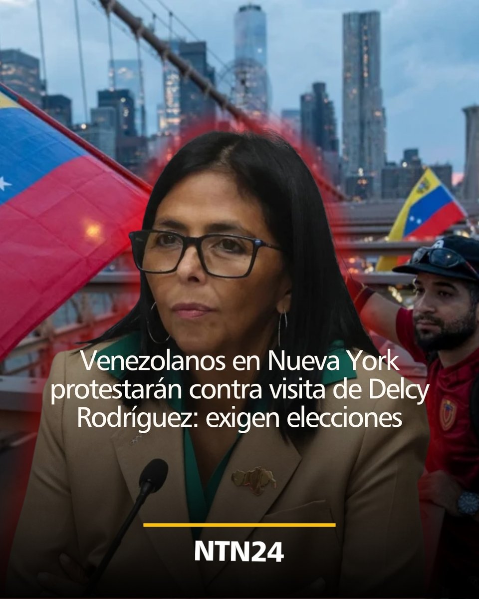 NTN24's tweet photo. 🚨 La concentración está convocada para este martes 22 de septiembre al frente de la sede de Naciones Unidas, coincidiendo con la agenda de la jefe del régimen de Venezuela. 
➡️ https://t.co/9pDh3BCeoV https://t.co/meKqeY1q5q