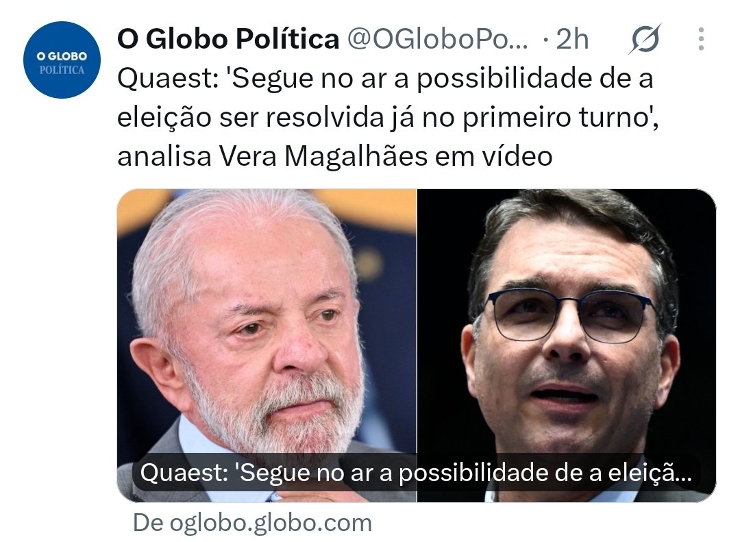 Terra__Brasilis's tweet photo. Até o Grupo Globo já considera a derrota de Lula no primeiro turno https://t.co/23CbN3Bo8i