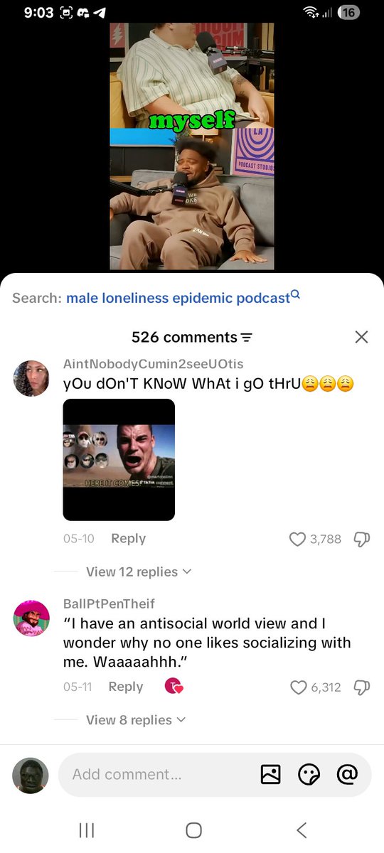 Marcuslepineus's tweet photo. this is a famous comedian literal homosexual human sludge named caleb hearon mocking male suffering and laughing about it. it got over 700k likes on shittok and this is what normies have to say. Never ever have empathy for the swathes of biomass, they deserve worse https://t.co/uAsu7XDBrs