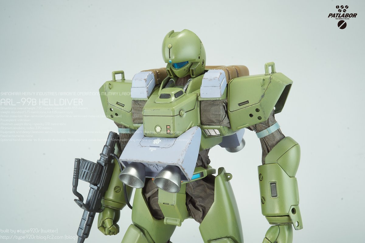 type920r's tweet photo. #機動警察パトレイバー バンダイ 旧キット 1/60
篠原重工 ARL-99B 99式空挺レイバー ヘルダイバー
完成しました。 https://t.co/6yBpV6wqst