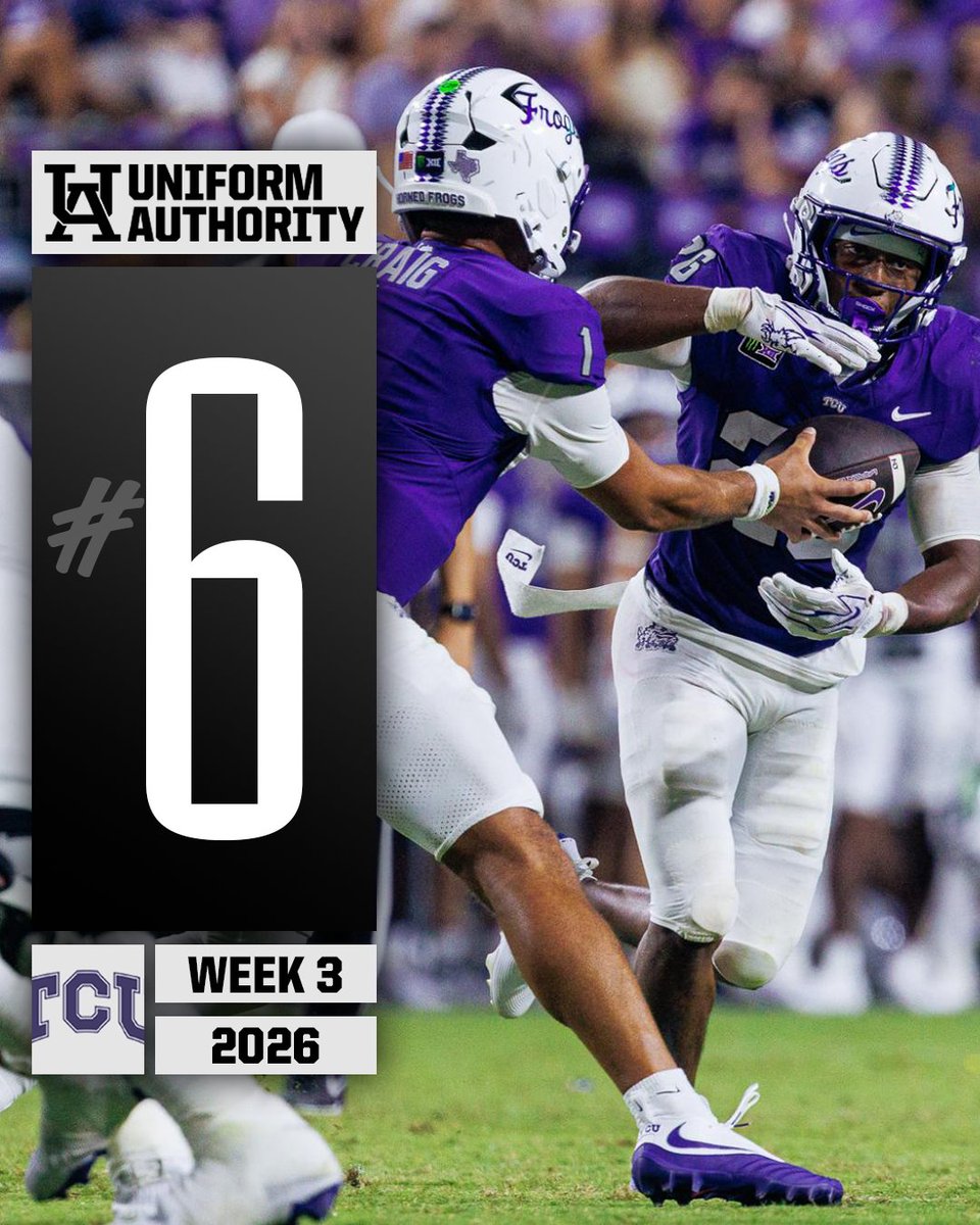UniAuthority's tweet photo. Uniform Authority Week 3 Uniform of the Week:
6. @TCUFootball
#UAWeek3 | @TCUEquipment https://t.co/wPdAlXxeQm