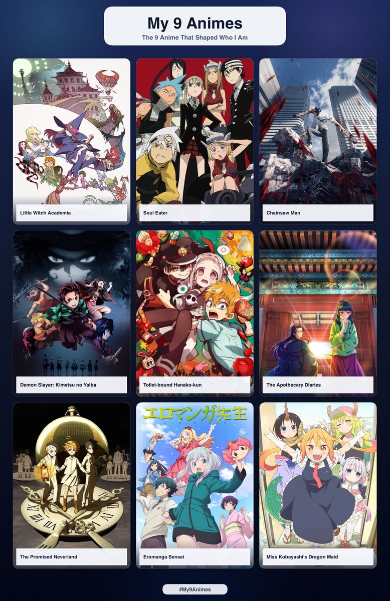 vivihexed's tweet photo. my 9 animes that shaped me!! ✨
what are yours?? 😋 https://t.co/nqla78FOcf