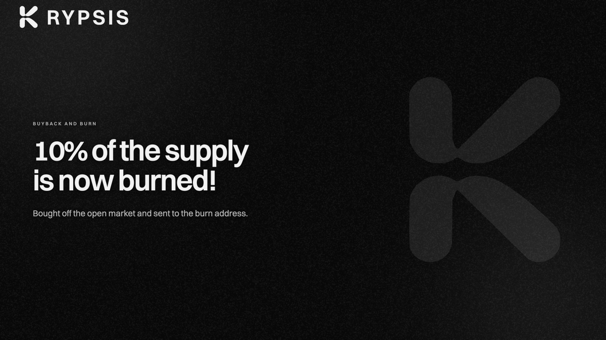 KrypsisNetwork's tweet photo. Another buyback and burn is done.

That brings the total to 10% of the supply permanently gone, bought off the market and sent to the burn address.

Buy: 0x095c8cfd74561f72e0031e96c816f672a53f017d6fbe67429ade06981687185d
Burn: 0x7288aada796031ada9ee60d513a3fa515a124b385c4acb815616eb571ea87311

Our telegram bot will be up next, notifs on!