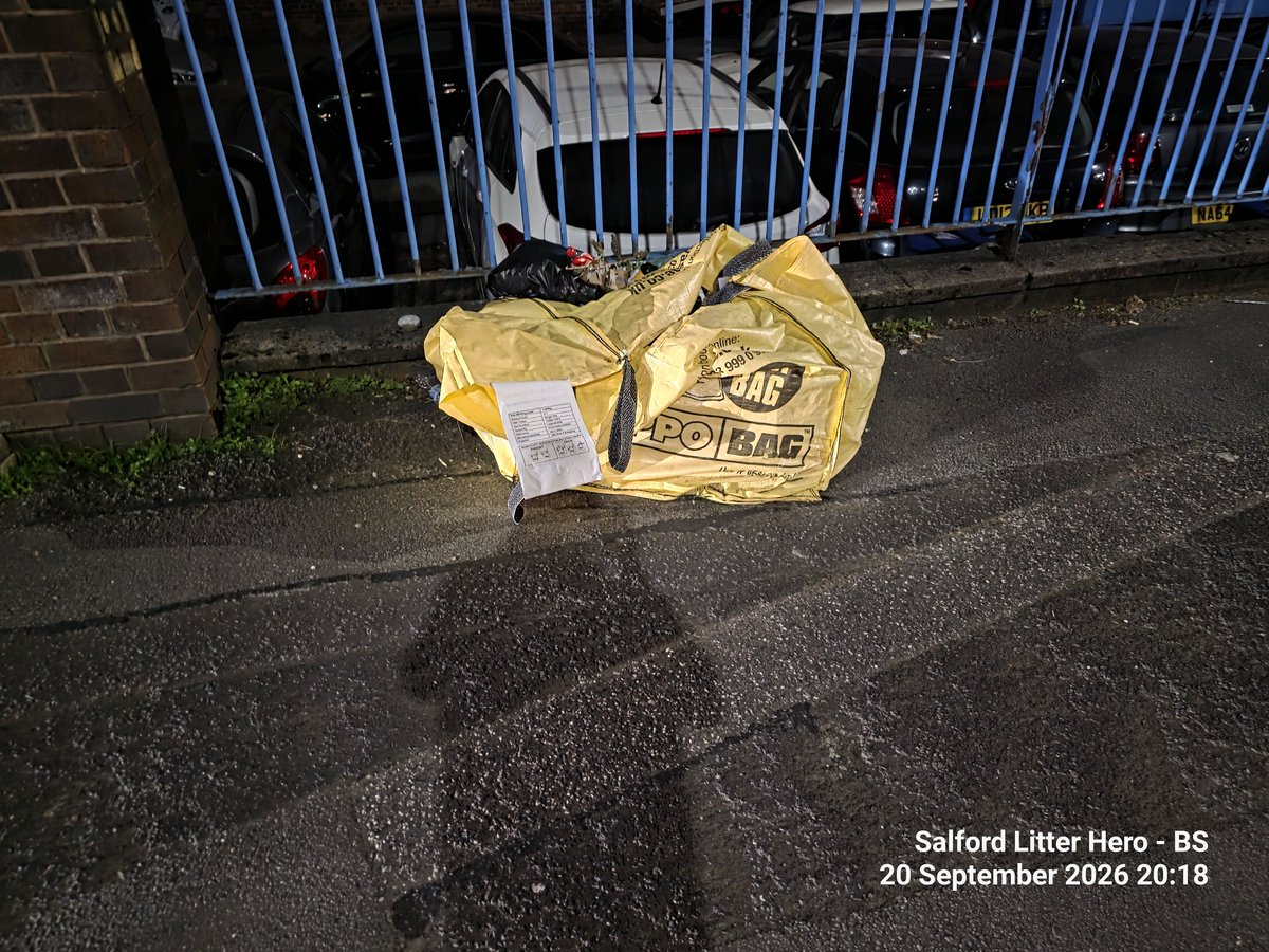 LitterGrockle's tweet photo. Hey @HIPPOWASTE one of your bags partially filled has been flytipped on the public footpath in Salford.  It's on Ordsall Lane - ///renew.grades.cats

Been there over 2 months untouched 

Any chance you can make it disappear in that hungry hippo truck?  🦛 https://t.co/DHChCohw2m