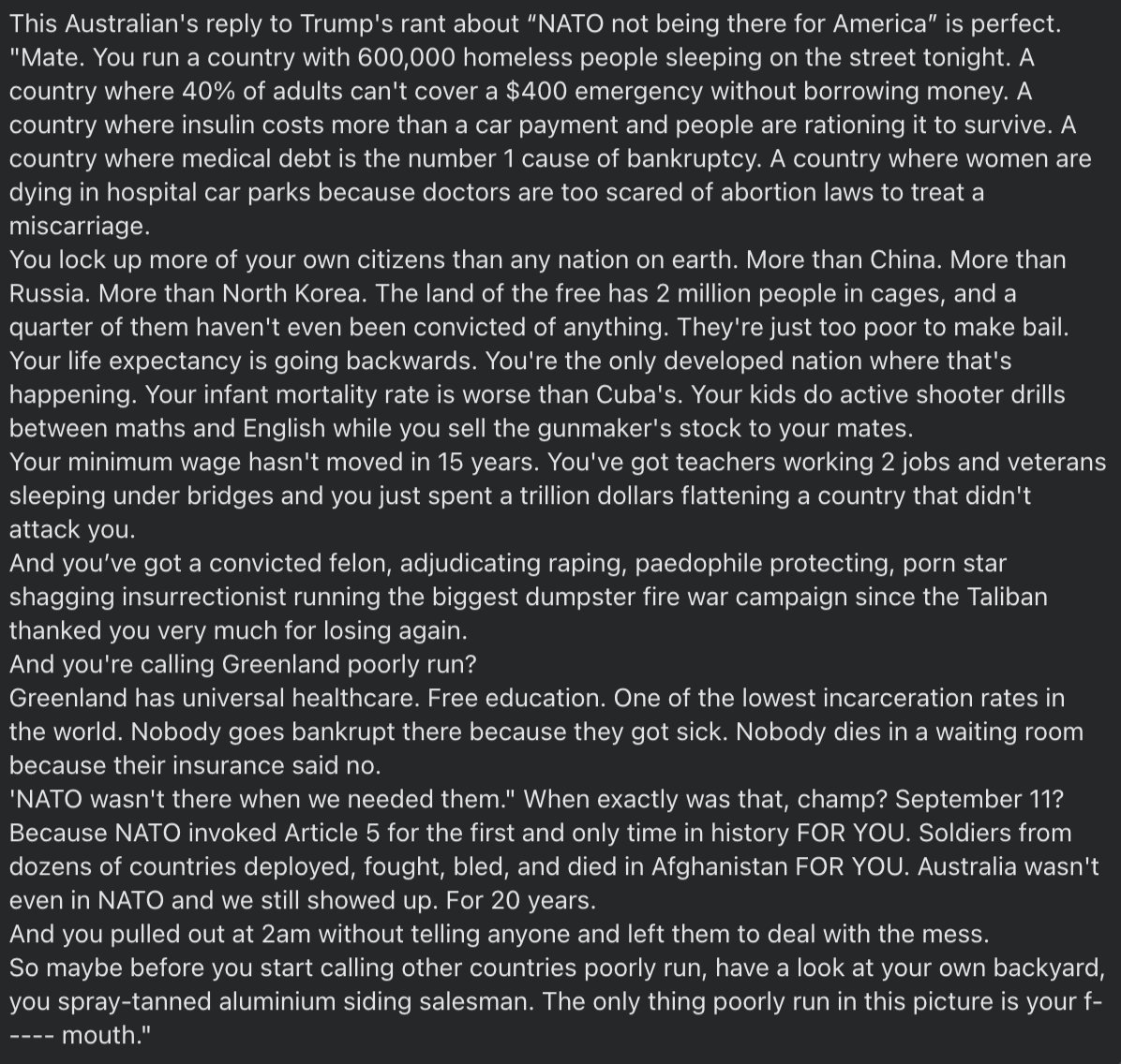 MagnaCartaAL's tweet photo. Observations from a good Australian. Not a self-proclaimed racist fascist nazi fuck like Felon Muskolini.
VOTE!🕊️💙🗽🇱🇷 https://t.co/0sULQEdpDR