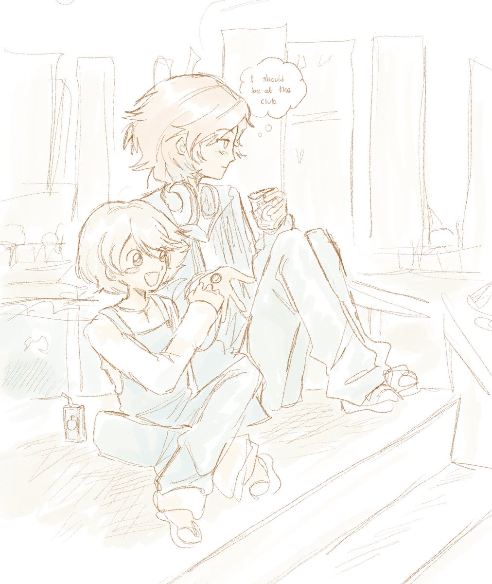 florencings's tweet photo. I have an AU in my head where they’re all college-age, and there’s no personas or magic but Teddie is still somehow there so he’s just some kid they found on the street and pass around like the child of a divorced polycule https://t.co/w575cR18oB