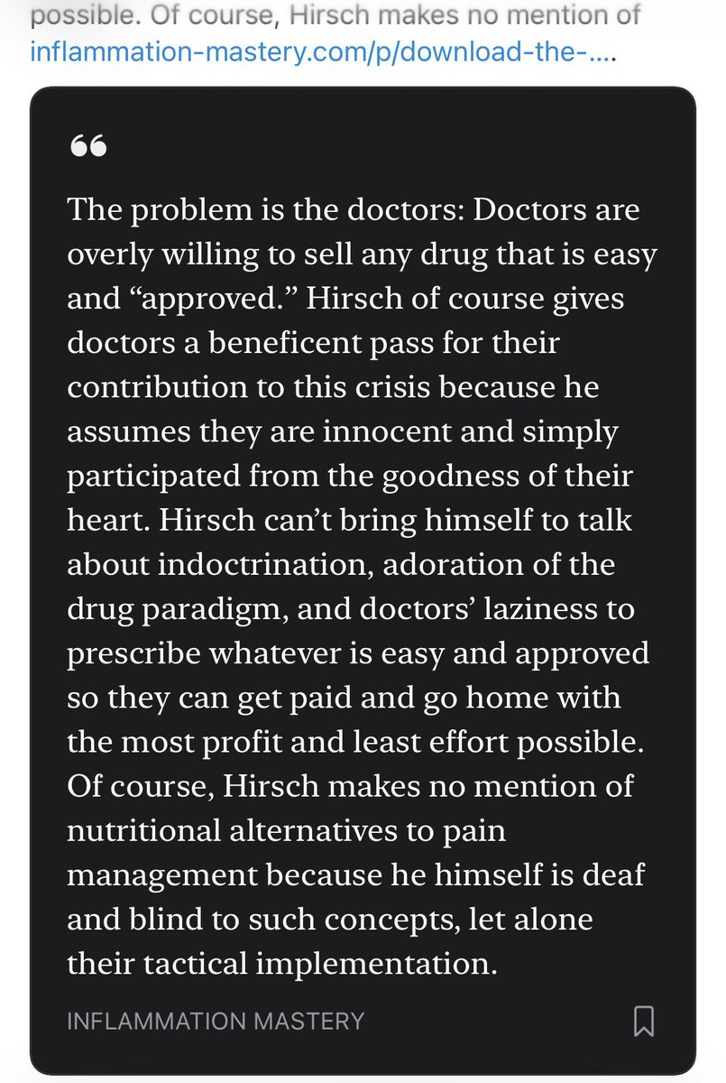 MigraineMechani's tweet photo. Doctors never blame themselves for their ignorance because they don’t see their ignorance. That’s why it’s called ignorance. 

The problem is the doctors: Doctors are overly willing to sell any drug that is easy and “approved.” Hirsch of course gives doctors a beneficent pass for their contribution to this crisis because he assumes they are innocent and simply participated from the goodness of their heart. Hirsch can’t bring himself to talk about indoctrination, adoration of the drug paradigm, and doctors’ laziness to prescribe whatever is easy and approved so they can get paid and go home with the most profit and least effort possible. Of course, Hirsch makes no mention of https://t.co/YGYpJpFHQ2.