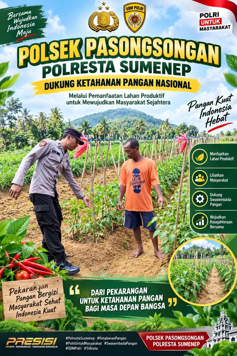 Kresna063's tweet photo. #astacita
#polripresisi
#polriuntukmasyarakat
#swasembadapangan
#ketahananpangan
#ketahananpanganpoldajatim 
#ssdmpolri
#divhumaspolri 
#birosdmpoldajatim #bidhumaspoldajatim #polrestasumenep
#kabupatensumenep https://t.co/5Q0st1ouZN