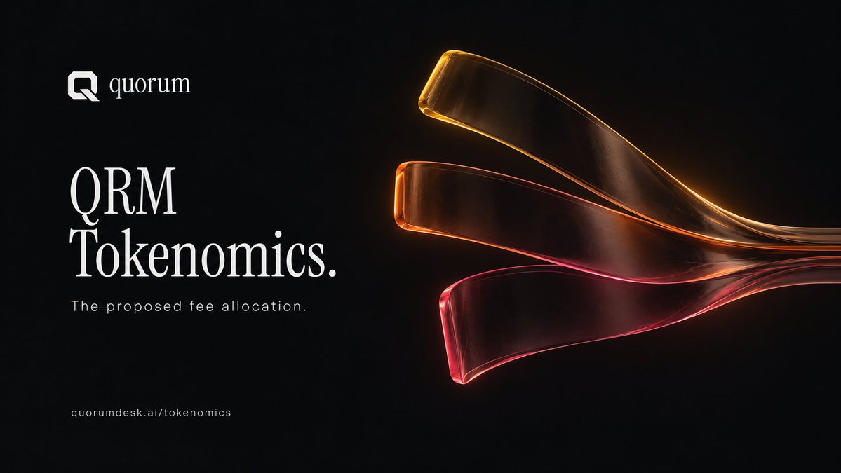 QuorumDesk's tweet photo. $QRM Tokenomics. 

Learn how seat holders are paid, how fees fund the agents’ development, and how you can take part in Quorum’s public agent experiment.

Explore the full breakdown:
https://t.co/fLOmSiFzdK https://t.co/mYuMdrIdjH