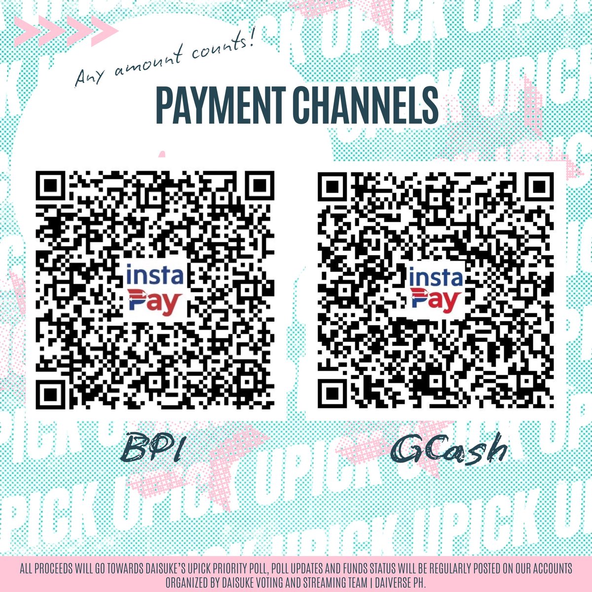 daisukevst's tweet photo. 📢 UPICK DONATION DRIVE‼️

The donations will be used for ROUND 3 and the FINAL ROUND.

💰 Donation Update: ₱1,100
🔗 Donation Gform: https://t.co/nHCWYSwnle

#DAISUKE #다이스케 #AHOF #아홉 https://t.co/bBCijSUvgZ