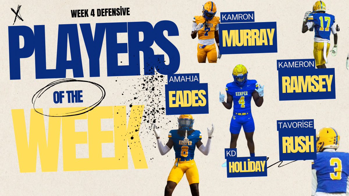 kemperfootball's tweet photo. Week 4 Defensive Players of the week:

‘28 ATH @AmahjaEades8 4 tackles, 3 PBUs, 1 rec TD (31)

‘28 ATH @1lukam_ 9 tackles, 1 TFL, 1 pick 6 (70), 2 rec- 93 yds

‘27 LB @Kd_Holliday 10 tackles, 1 sack

‘30 DB Kam Ramsey- 9 tackles

‘28 DB Tavorise Rush- 7 tackles, 1 TFL https://t.co/d8zTlXz8wU