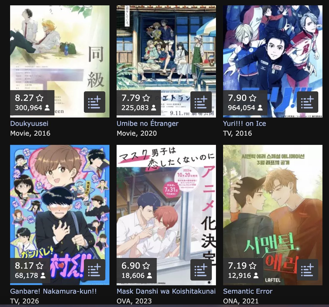 osakuroha's tweet photo. So I looked up the amount of BL adaptations we’ve had in recent years since I genuinely felt I could count them with both hands. Leaving aside Semantic Error, Japanese BL anime only make up: 1 original, 8 series, 3 movies, 1 ONA. In TEN YEARS. This is abysmal numbers. https://t.co/gxSikwZGO2