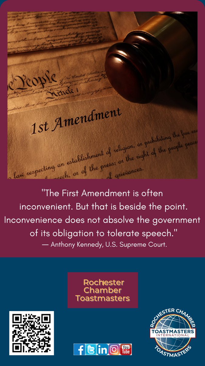 ChamberTmasters's tweet photo. Monday Motivational - How will you exercise your right of free speech this week? #toastmasters #rochmn #roch_mn #rochester_mn #rochestermn #publicspeaking #mentors #toastmastersinternational #firstamendment #freespeech https://t.co/ohu6tRKp3U