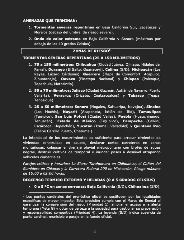 siempreinexorab's tweet photo. Boletín de Riesgo Iminente 528 para México
Nivel de Amenaza: Rojo (riesgo máximo focalizado)
Vigencia: mañana martes 22 de septiembre de 2026
Sendai Framework #EW4All - Impact Based Forecast #IBF
@PCTamaulipas @GobEdoSLP @pciviledomex @pcmichoacan @PC_Guerrero (hilo) https://t.co/maIuYLg29C