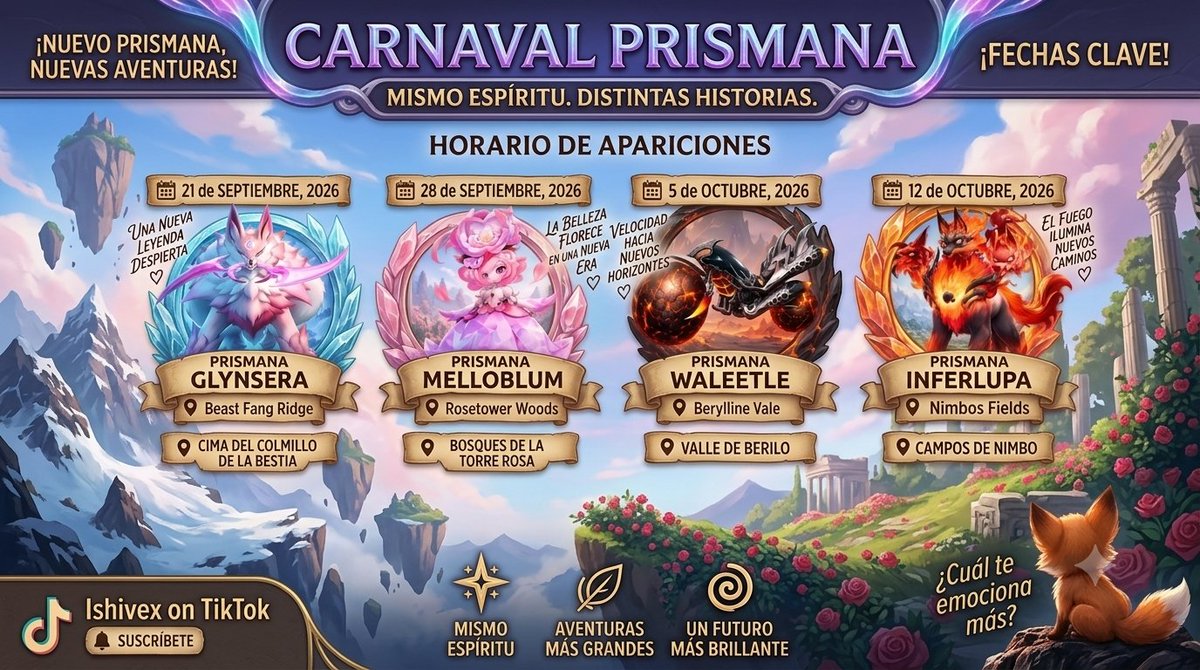 Ishivex's tweet photo. 🔥 Evento Prismana ya arrancó.

Glynsera: 21-27 sep
Melloblum: 28 sep-4 oct
Waleetle: 5-11 oct
Inferlupa: 12-18 oct

Captura con Cubo Brillante para Potencial Perfecto. No salen en mundo abierto. ⚠️

¿Cuál quieres? 👇

#Aniimo #EventoPrismana #Ishivex #Venezuela #Gaming https://t.co/a9K1hnrrjG