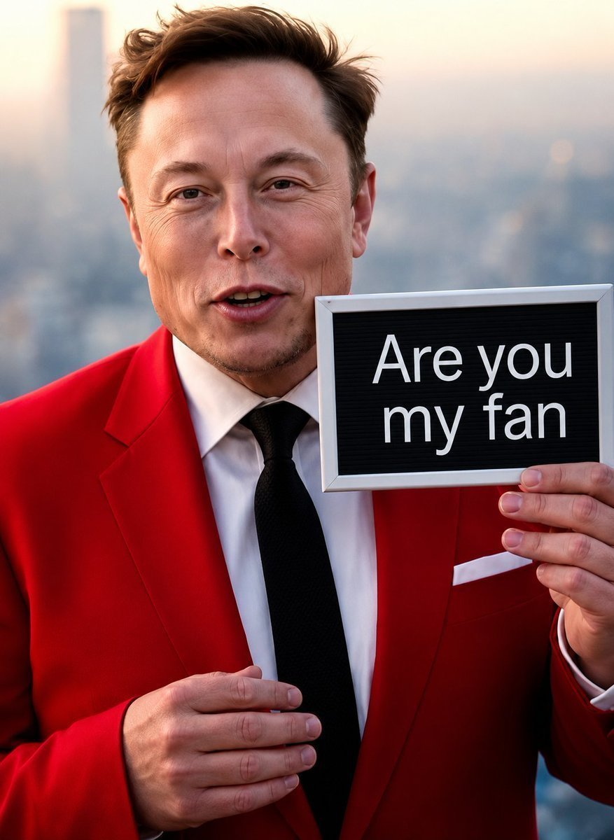RocketMantgvp's tweet photo. 🔥😎 Elon is holding a sign asking: "Are you my fan?"

What's your answer? 👇

A) 🚀 Absolutely!
B) 👍 Respect his achievements
C) 🤔 Mixed opinions
D) ❌ Not really
@RocketMantgvp https://t.co/E3a1fWWcAl
