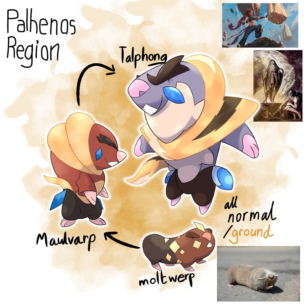 Heinanaing's tweet photo. Palhenos Region Ground/Normal type blind mole rat geomancer #fakemon 

Partly based on the Blind Prophet. Commissioned. 

Follow for more art like this!
#pokemon https://t.co/xQYzWWDyvP