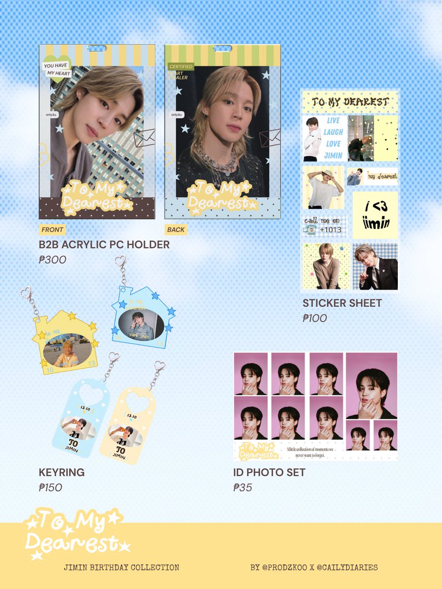 cailydiaries's tweet photo. To My Dearest <𝟑 .ᐟ 
꒰ jimin birthday collection ꒱  
by @prodzkoo &amp; @cailydiaries 

𑣲 preorder: 09/18 - 10/13    
𑣲 DOP: 10/14 
𑣲 open for ww go w/ ph add (dm ate krey or me)    
𑣲 sdm is available in form 

💌: https://t.co/CiQ2cpXf7m 
the form for more details ·˚ ༘ https://t.co/m4MfWiEslY
