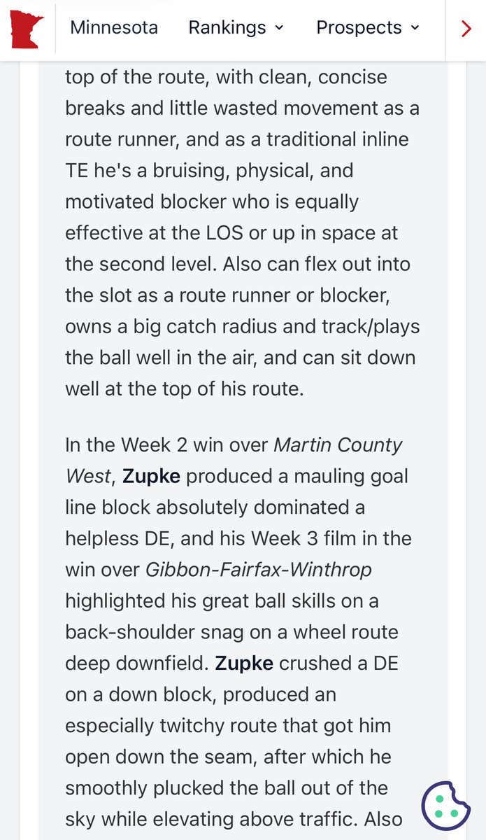 ChaseZupke's tweet photo. Thank you @OJW_Scouting and @PrepRedzoneMN for the write up! I am truly blessed and grateful for the opportunity. Excited to keep working and improving! https://t.co/JHF3WYgix7
