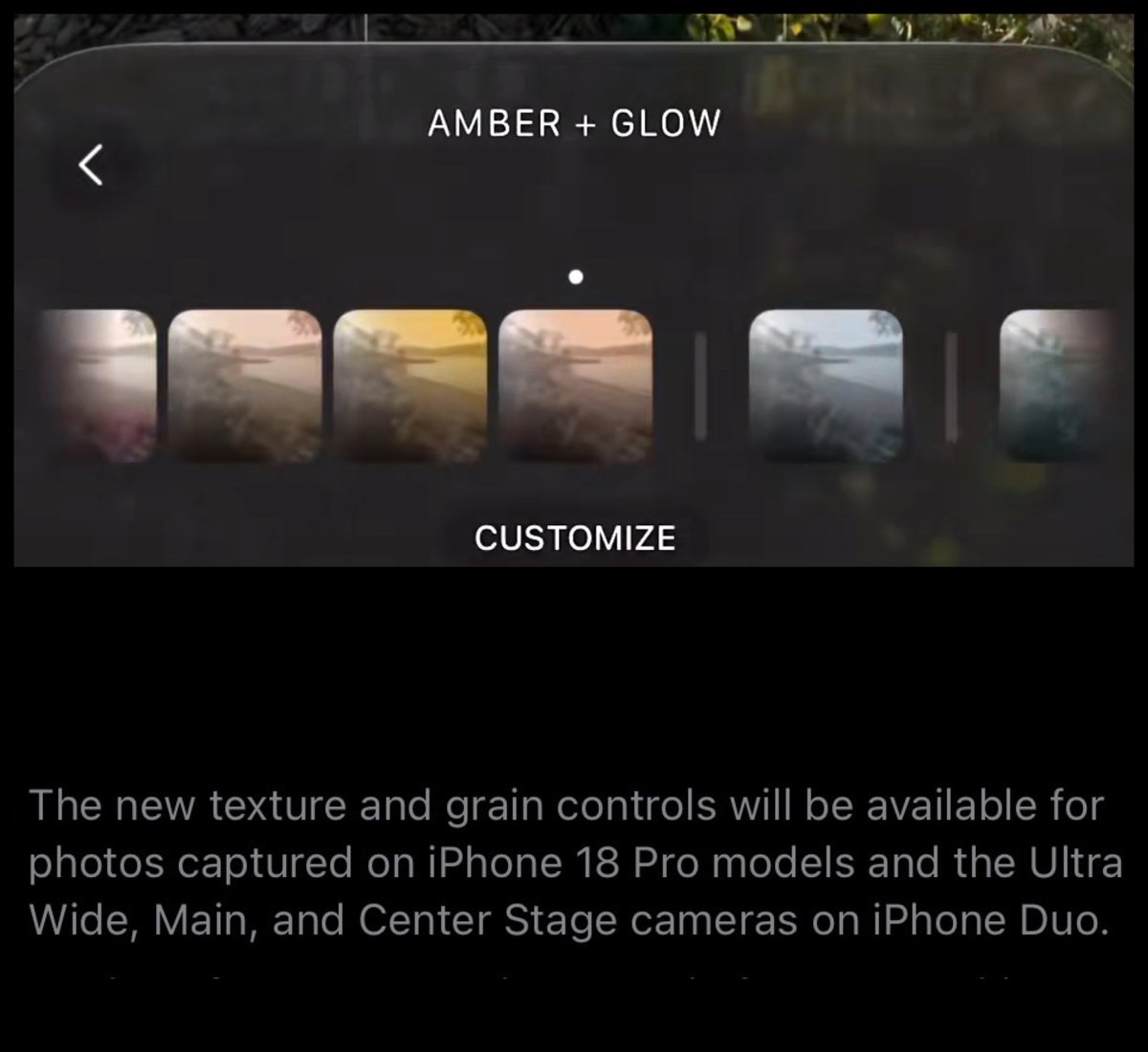 AnxiousHolly's tweet photo. Apple has confirmed the new photographic styles will be limited to the 18 Pro / Duo

despite saying it’ll come to the 16 &amp; 17 series beforehand 😟 https://t.co/9cQKmyI3ZL