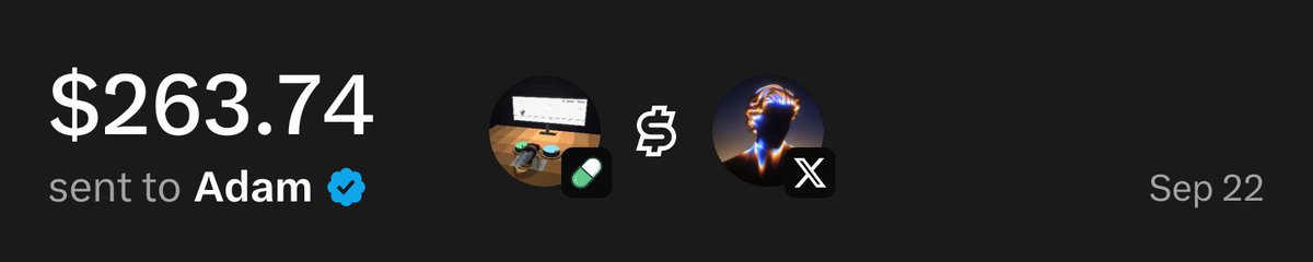 UsePaid's tweet photo. @adamgrag $263.74 has been sent to you through X Money from @UsePaid trading fees https://t.co/d1BpOx7tk5