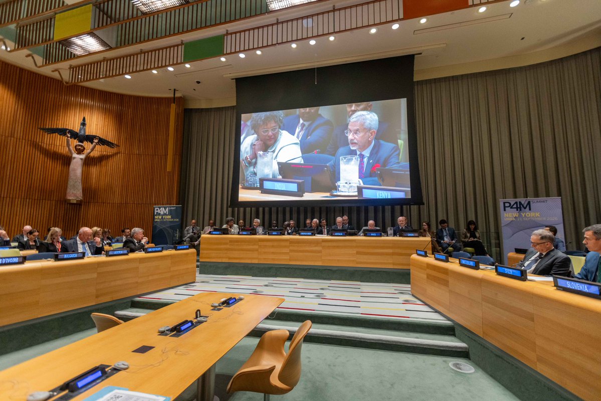 DrSJaishankar's tweet photo. A pleasure to join @eucopresident António Costa in co-chairing the Partners for Multilateralism, International Law, Peace & Prosperity (P4M) Summit. Took the opportunity to:

✅ Stress the essentiality of multilateralism today to preserve the spirit of international cooperation from extreme competition, geopolitical tensions and conflicts.

✅  Highlight the need to address specific dimensions of ongoing conflicts; build frameworks & guardrails for emerging capabilities; de-risk & diversify to counter dominance & disruption; and the importance of international law, rules and norms.

✅ Make a case for Reformed Multilateralism to strengthen the advocacy for multilateralism itself. Participative deliberations & transparent decisionmaking could provide the hope & optimism to the @UN system and reinforce our resolve to work together.

#UNHighLevelWeek
