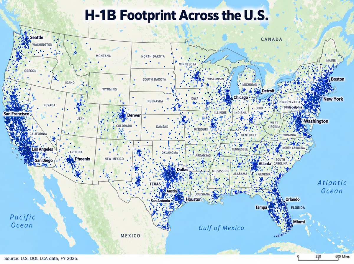 gc22gc's tweet photo. This is the H-1B footprint across the U.S.

Source: U.S. DOL LCA data, FY 2025: https://t.co/fZLe5LvL51 https://t.co/oJhGqNeWgi