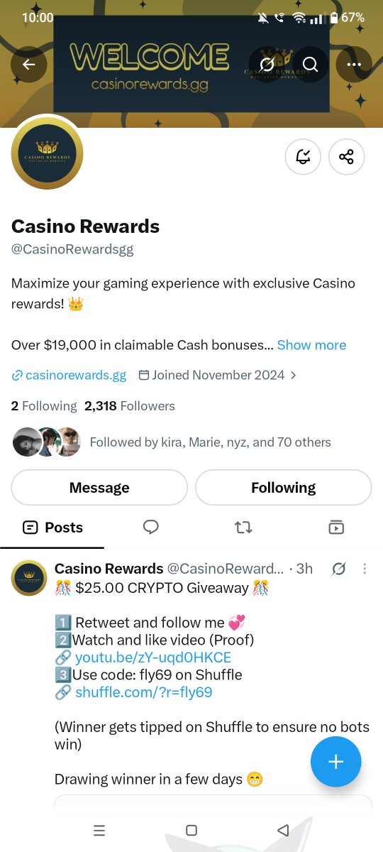kalisanv's tweet photo. @MrFly69 @CasinoRewardsgg following both with notifications on, I'm also under your code @MrFly69 🙌🏻

shuffle: kalisanv https://t.co/sqBChCoefE