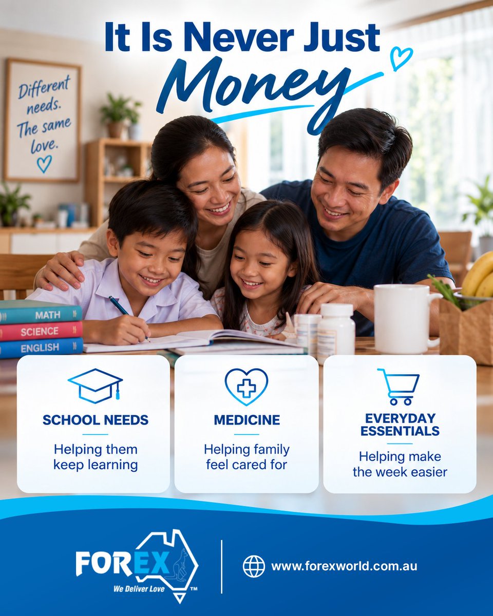 forexworldAUS's tweet photo. A transfer may look like a number on a screen. To a family, it can mean so much more.

It can help with school needs, medicine, groceries or an ordinary day made easier. Every reason is personal, but the message behind it is often the same: I am here, even from far away. https://t.co/3dxp9F5ZXx