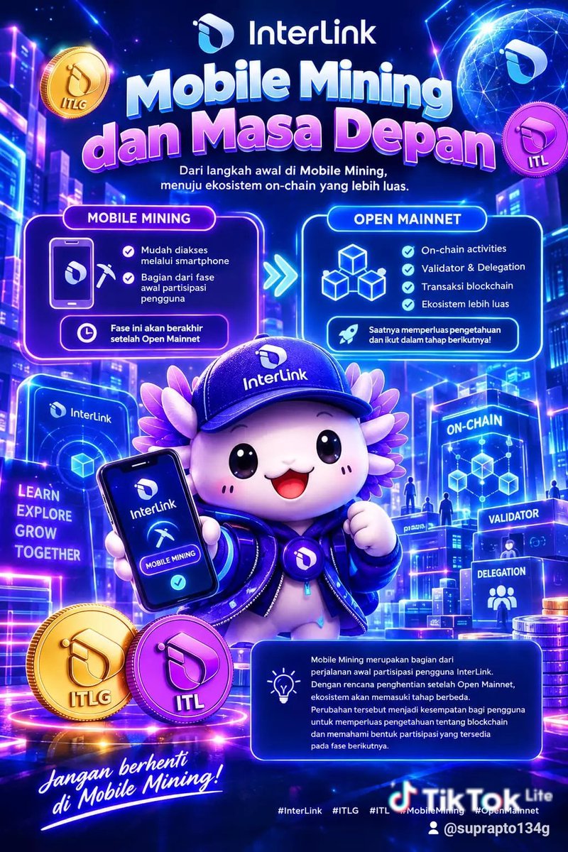 Suprapt59801861's tweet photo. Mobile Mining bagian dari perjalanan aw-
al partisipasi user InterLink. Dengan re-
ncana stop usai Open Mainnet, ekosistem
masuk tahap beda. Ini kesempatan perluas
pengetahuan blockchain & pahami partisi-
pasi fase berikutnya.
#InterLink #ITLG #ITL #MobileMining #OpenMainnet https://t.co/LTix6qh5I1