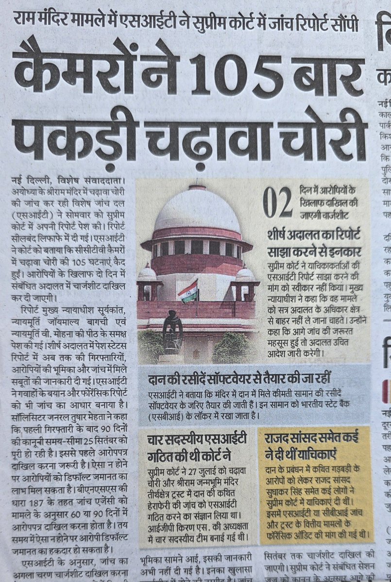 ajitanjum's tweet photo. राम मंदिर में कैमरों ने 105 बार चोरी पकड़ी फिर भी छोटे चोर ही पकड़े गए . बड़े चोर बचा लिए गए . https://t.co/eqfhNgQlI7