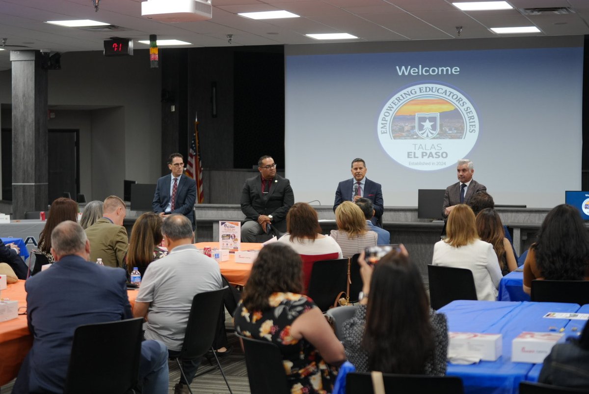 SocorroISD's tweet photo. Superintendent James Vasquez joined area district leaders at TALAS today for an important regional conversation on the realities of school finance in Texas and how districts are responding to local needs. Leaders shared approaches to VATRE and bond elections while learning from one another and discussing ways to support students, staff and schools. #TeamSISD