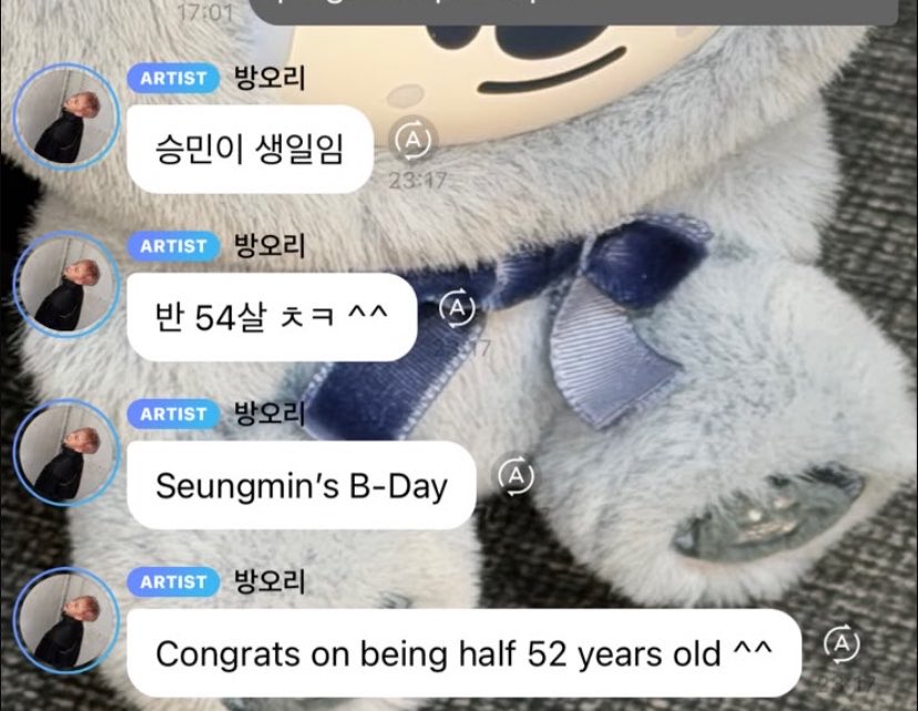 hyunkitte's tweet photo. seungmin 2021: Chan, You're half 52 next year 

bangchan 2026: Seungmin's B-Day
Congrats on being half 52 years old ^^ https://t.co/RqRWWYT3er
