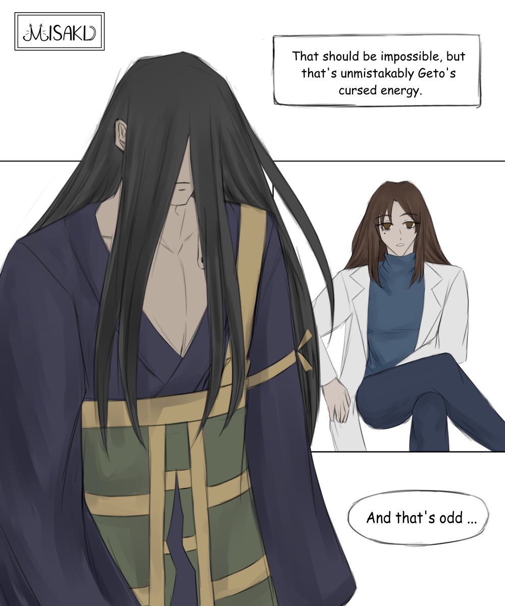Misastew's tweet photo. Part 4 of cursed spirit Geto AU

(read from right to left)

#gego #夏五 https://t.co/sCGpDgJ0af