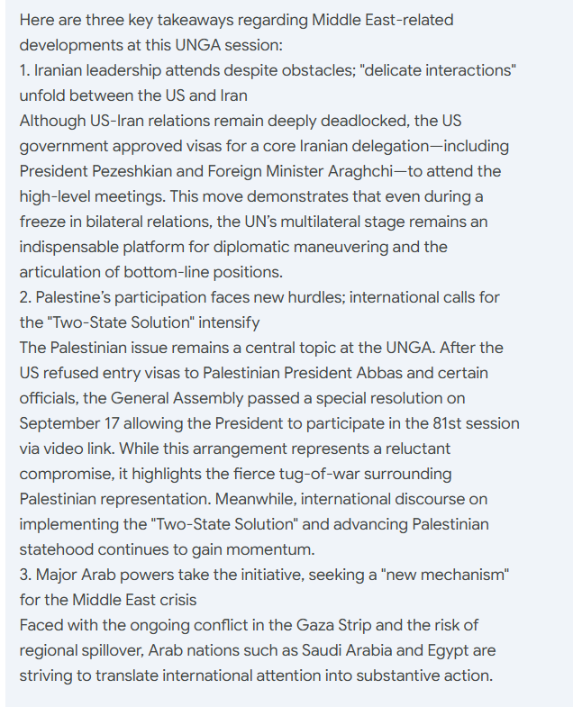 TangLydia11219's tweet photo. 🗣️ Discussion:
Do you think Middle Eastern nations can achieve substantive diplomatic breakthroughs regarding regional ceasefires or post-war reconstruction during this year's UN General Assembly? Share your thoughts in the comments! 👇🧠🧠 https://t.co/twPb6jpkf4